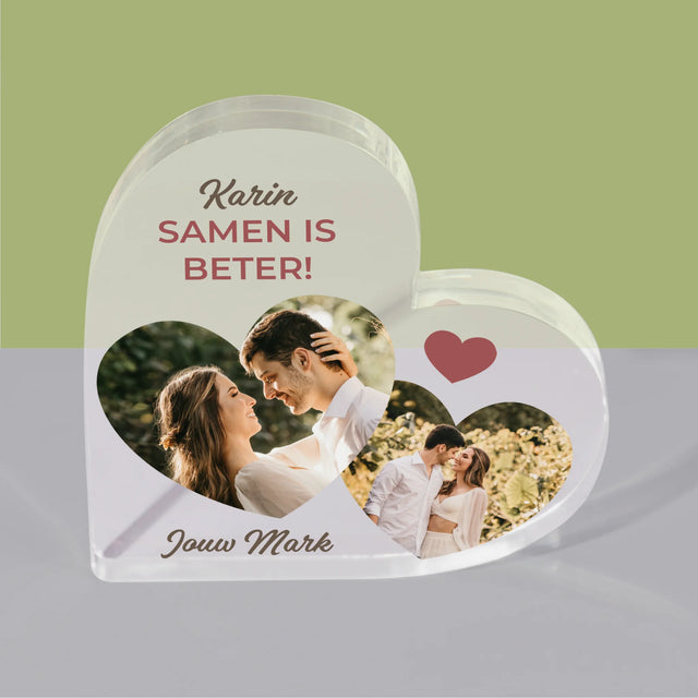 Fotocollage: Samen Is Beter - Acryl Blok Hart