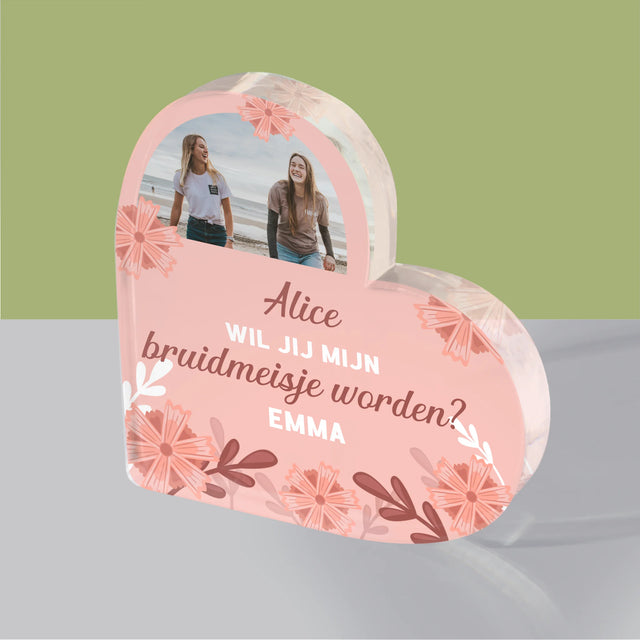 Fotocollage: Verzoek Om Bruidsmeisje Te Worden - Acryl Blok Hart