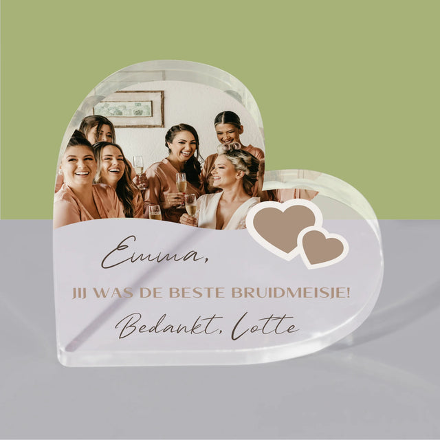 Fotocollage: Bedankt Collage, Bruidsmeisje - Acryl Blok Hart