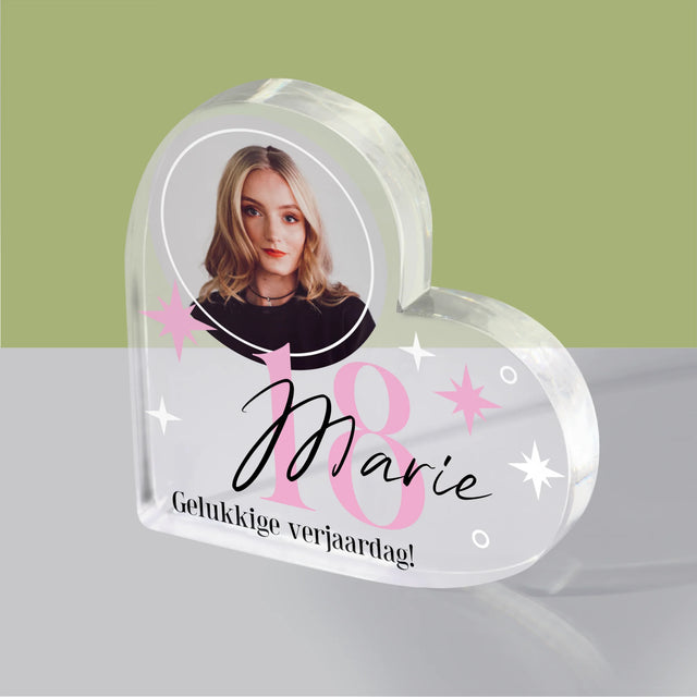 Foto En Handtekening: 18 Sterren - Acryl Blok Hart