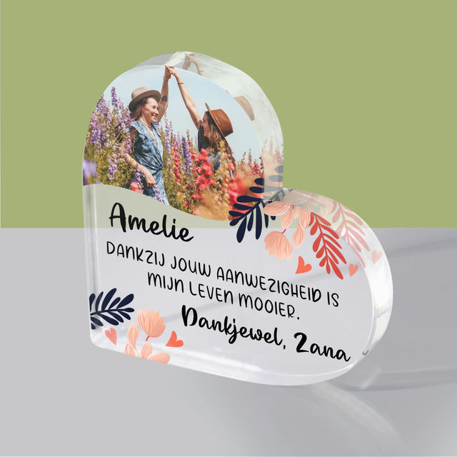 Foto En Handtekening: Bedankt Voor Beste Vriendin - Acryl Blok Hart