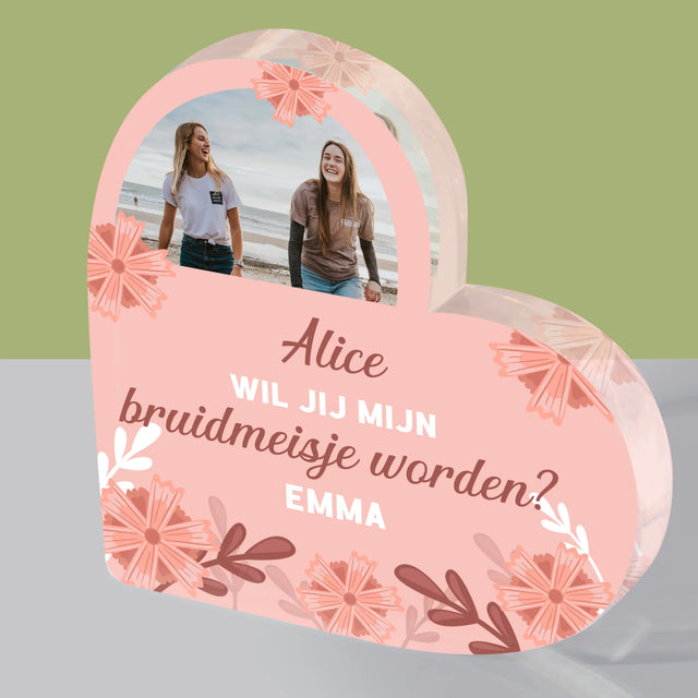 Fotocollage: Verzoek Om Bruidsmeisje Te Worden - Acryl Blok Hart