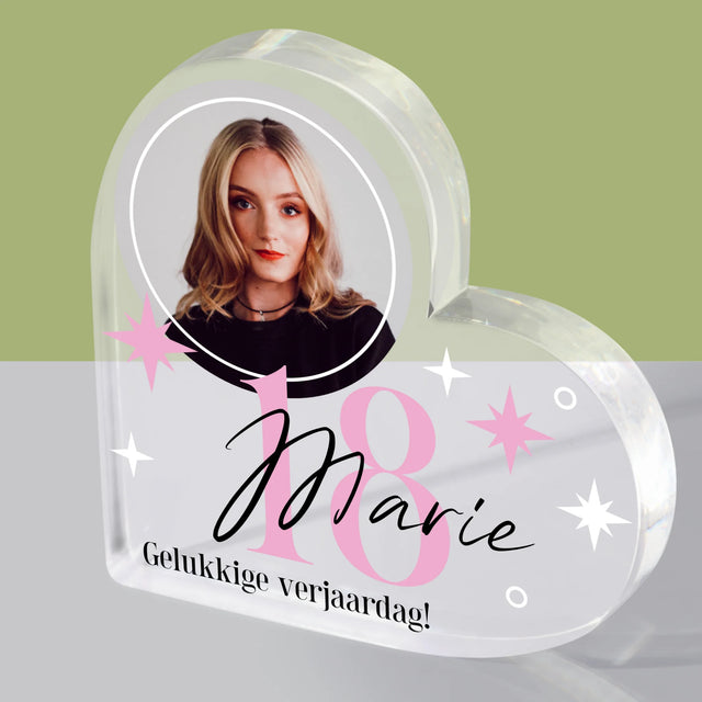 Foto En Handtekening: 18 Sterren - Acryl Blok Hart