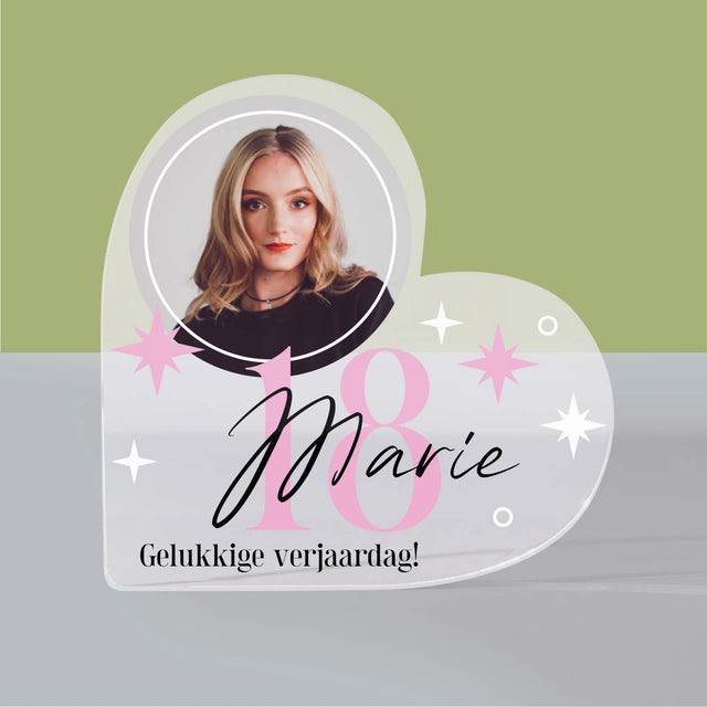 Foto En Handtekening: 18 Sterren - Acryl Blok Hart