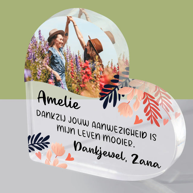 Foto En Handtekening: Bedankt Voor Beste Vriendin - Acryl Blok Hart