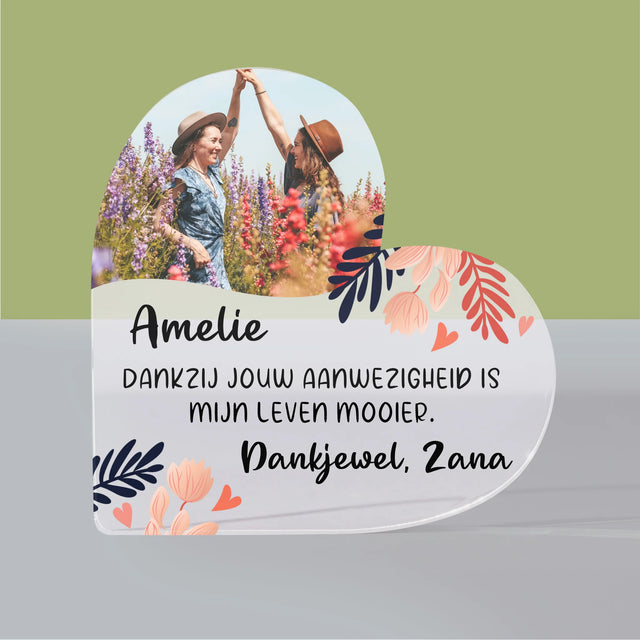 Foto En Handtekening: Bedankt Voor Beste Vriendin - Acryl Blok Hart