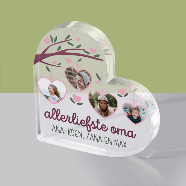 Fotocollage: Allerliefste Oma - Acryl Blok Hart