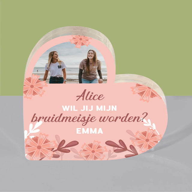 Fotocollage: Verzoek Om Bruidsmeisje Te Worden - Acryl Blok Hart