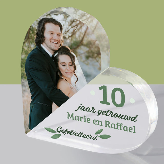 Foto En Handtekening: Huwelijksverjaardaag Wensen - Acryl Blok Hart