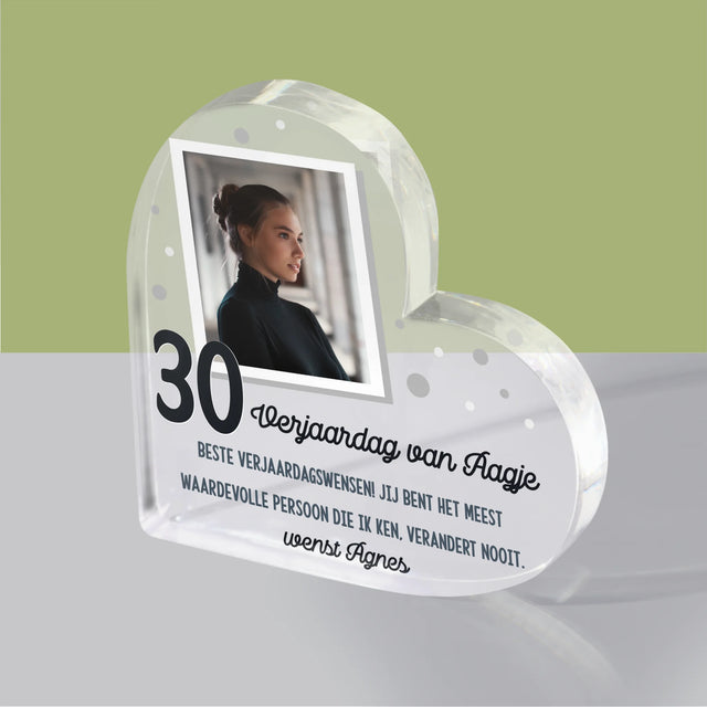 Foto En Handtekening: Verjaardagswensen - Acryl Blok Hart