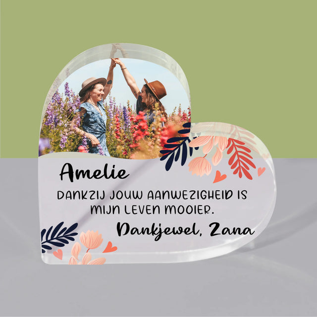 Foto En Handtekening: Bedankt Voor Beste Vriendin - Acryl Blok Hart