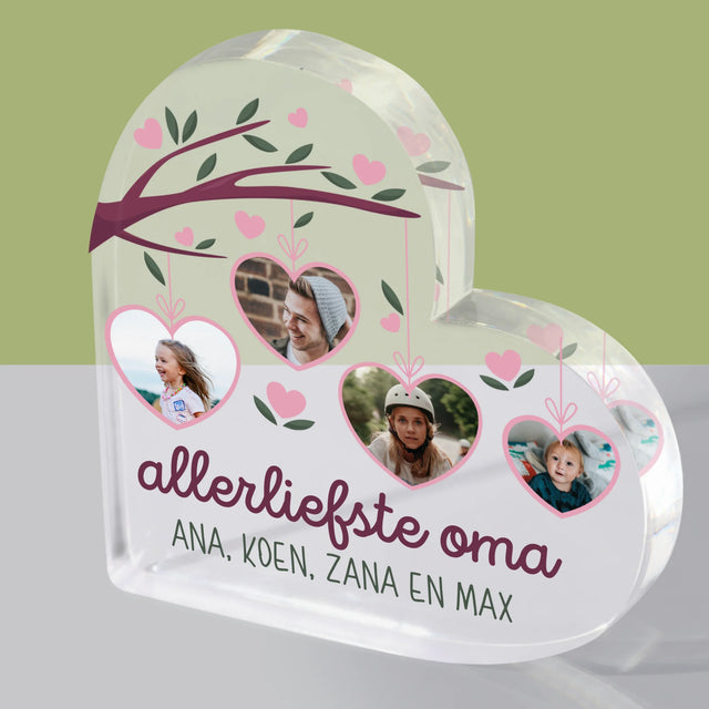 Fotocollage: Allerliefste Oma - Acryl Blok Hart