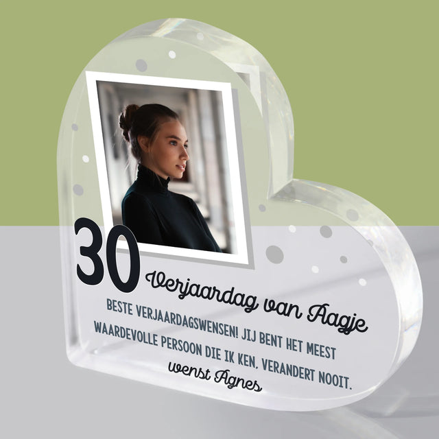 Foto En Handtekening: Verjaardagswensen - Acryl Blok Hart