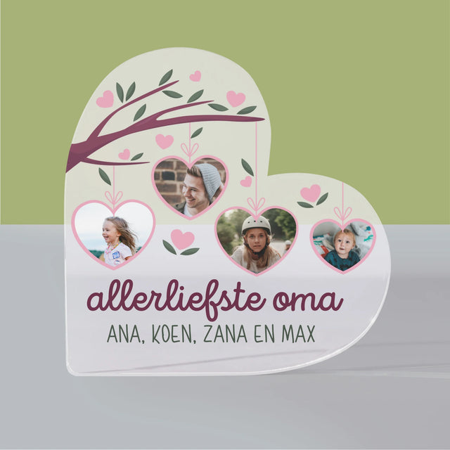 Fotocollage: Allerliefste Oma - Acryl Blok Hart