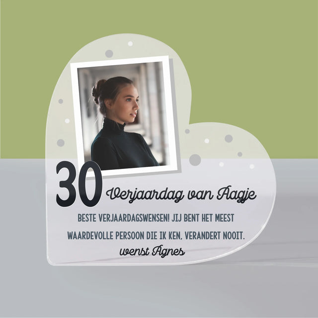 Foto En Handtekening: Verjaardagswensen - Acryl Blok Hart