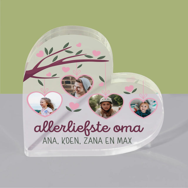 Fotocollage: Allerliefste Oma - Acryl Blok Hart