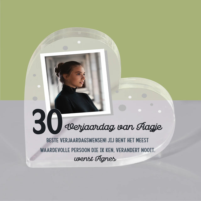 Foto En Handtekening: Verjaardagswensen - Acryl Blok Hart