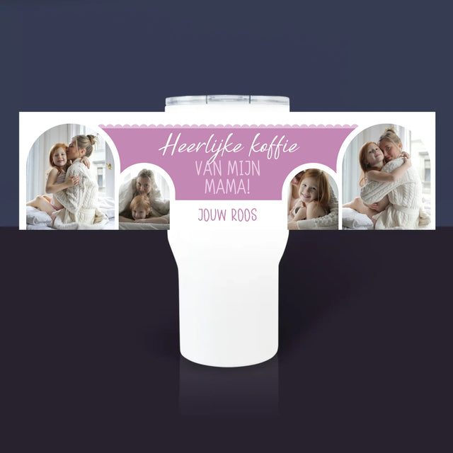 Fotocollage: Lekkere Koffie, Mama - Thermische Mok Wit