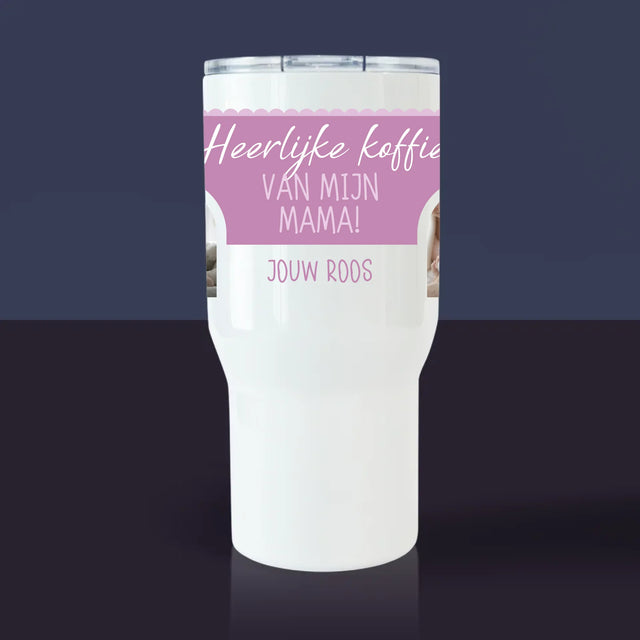 Fotocollage: Lekkere Koffie, Mama - Thermische Mok Wit
