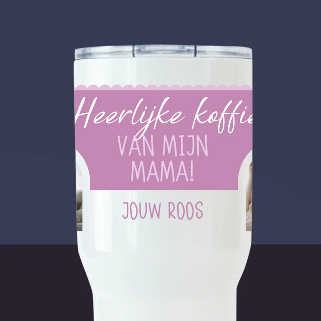Fotocollage: Lekkere Koffie, Mama - Thermische Mok Wit