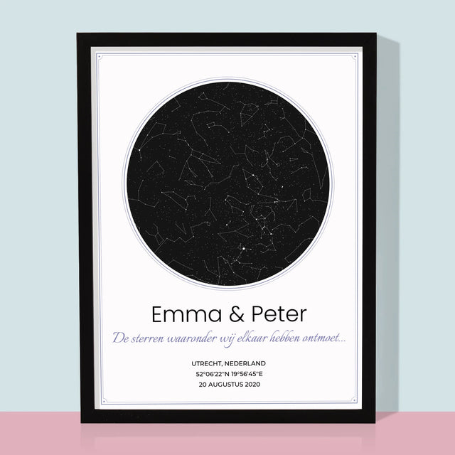 Starrenkaart: Sterrenkaart Onder De Sterren - Afdruk Met Frame 30X40 (Verticaal)