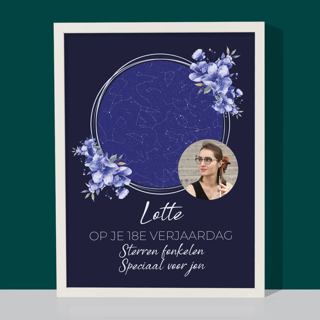 Starrenkaart: Sterrenkaart: Sterren Fonkelen Op Jouw Verjaardag - Afdruk Met Frame 30X40 (Verticaal)