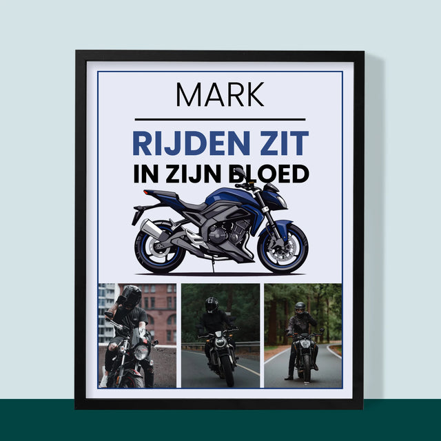 Fotocollage: Rijden Zit In Zijn Bloed - Afdruk Met Frame 30X40 (Verticaal)