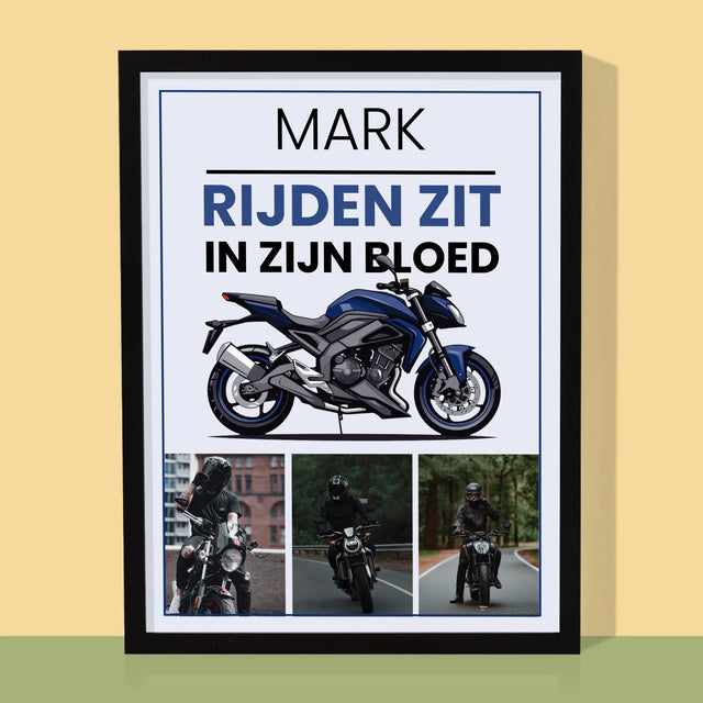 Fotocollage: Rijden Zit In Zijn Bloed - Afdruk Met Frame 30X40 (Verticaal)
