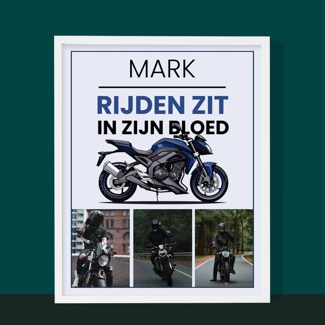 Fotocollage: Rijden Zit In Zijn Bloed - Afdruk Met Frame 30X40 (Verticaal)