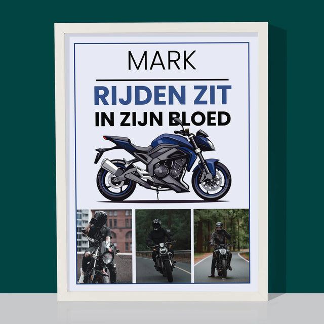 Fotocollage: Rijden Zit In Zijn Bloed - Afdruk Met Frame 30X40 (Verticaal)