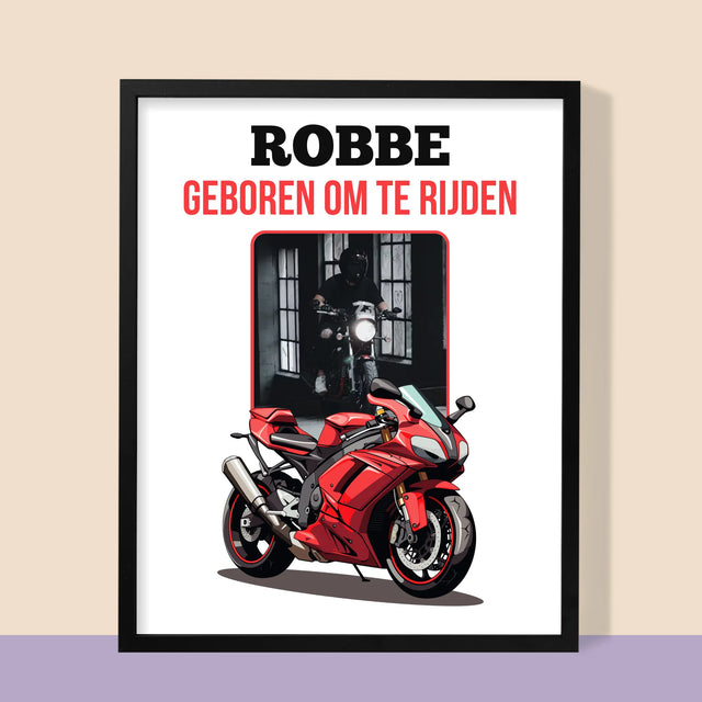 Foto En Handtekening: Geboren Om Te Rijden - Afdruk Met Frame 30X40 (Verticaal)