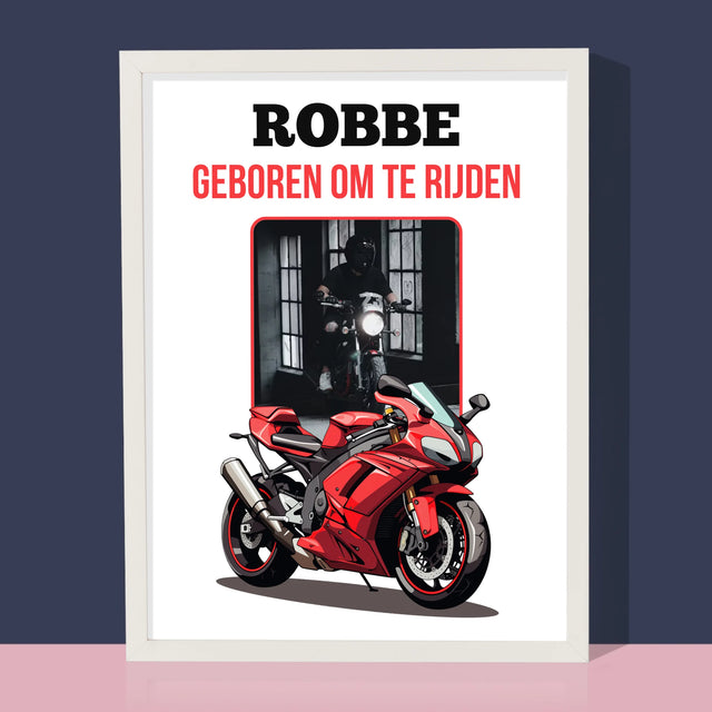 Foto En Handtekening: Geboren Om Te Rijden - Afdruk Met Frame 30X40 (Verticaal)