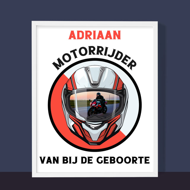 Foto En Handtekening: Motorrijder Van Bij De Geboorte - Afdruk Met Frame 30X40 (Verticaal)