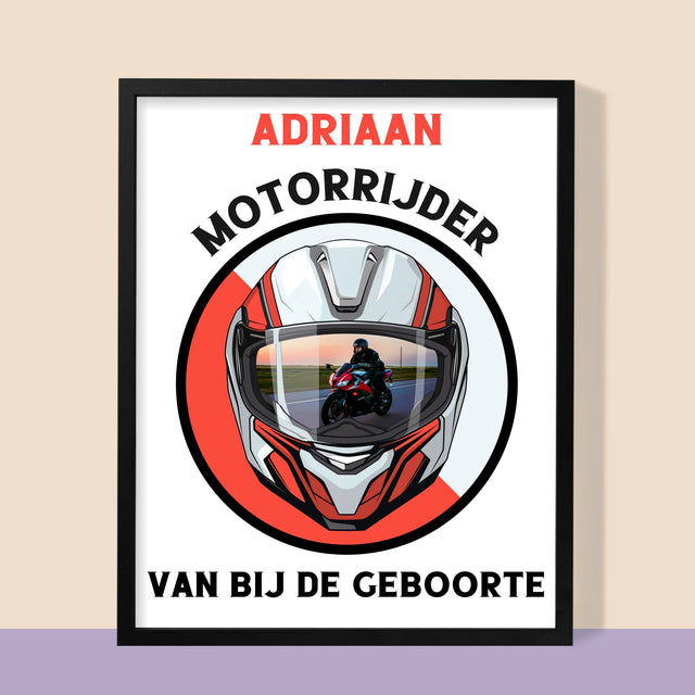 Foto En Handtekening: Motorrijder Van Bij De Geboorte - Afdruk Met Frame 30X40 (Verticaal)