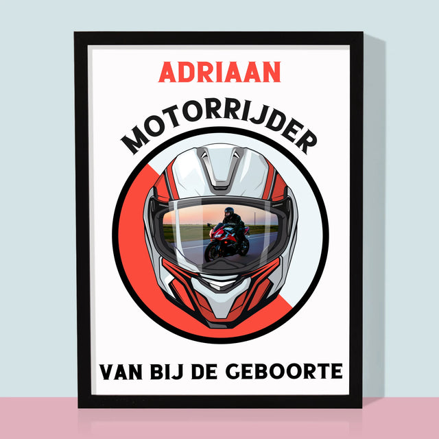 Foto En Handtekening: Motorrijder Van Bij De Geboorte - Afdruk Met Frame 30X40 (Verticaal)