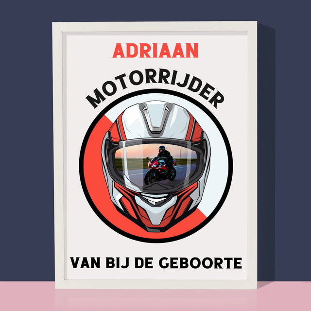 Foto En Handtekening: Motorrijder Van Bij De Geboorte - Afdruk Met Frame 30X40 (Verticaal)