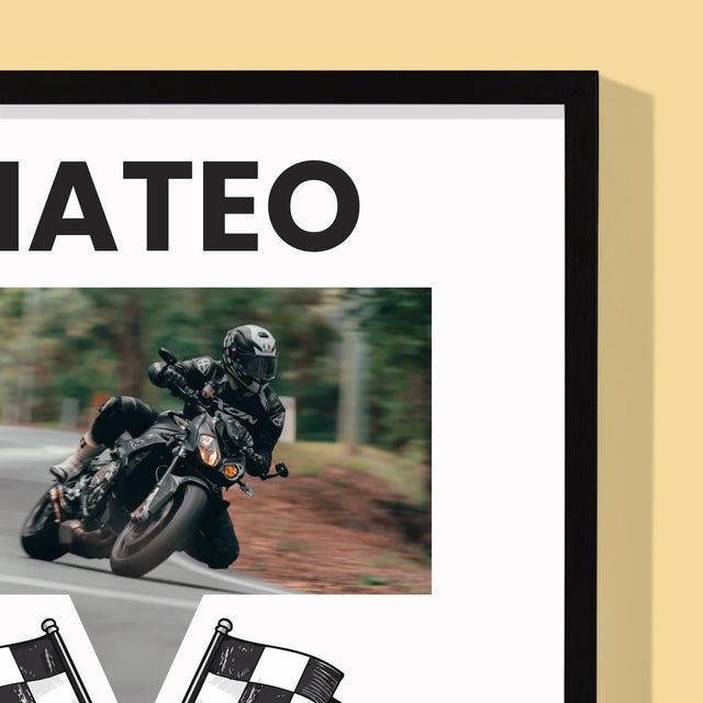 Foto En Handtekening: Als Eerste Bij De Finish - Afdruk Met Frame 30X40 (Verticaal)