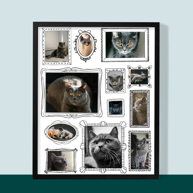 Fotocollage: Fotomuur Met Jouw Huisdier - Afdruk Met Frame 30X40 (Verticaal)