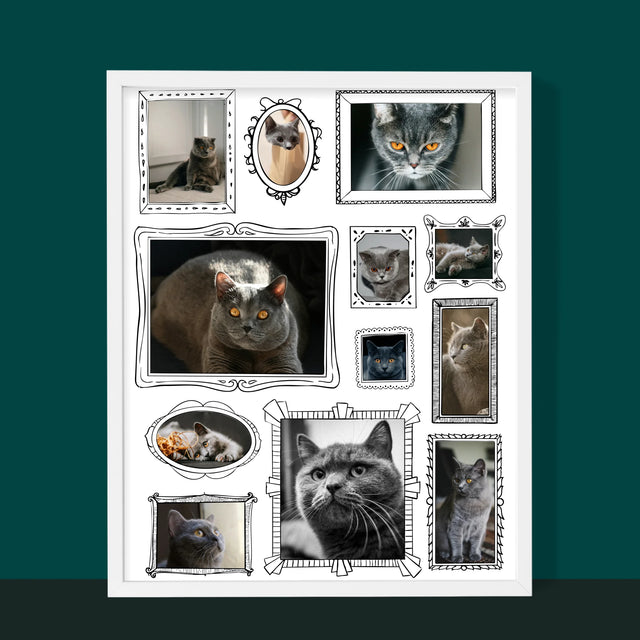 Fotocollage: Fotomuur Met Jouw Huisdier - Afdruk Met Frame 30X40 (Verticaal)