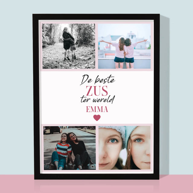 Fotocollage: De Beste Zus - Afdruk Met Frame 30X40 (Verticaal)
