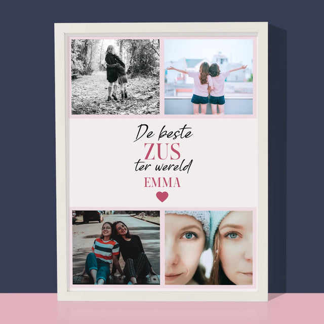 Fotocollage: De Beste Zus - Afdruk Met Frame 30X40 (Verticaal)