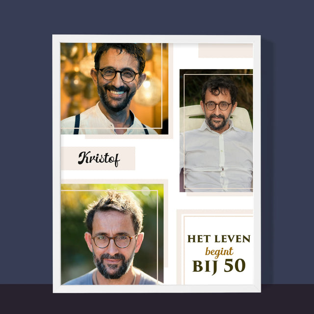 Fotocollage: Het Leven Begint Bij 50 - Afdruk Met Frame 30X40 (Verticaal)