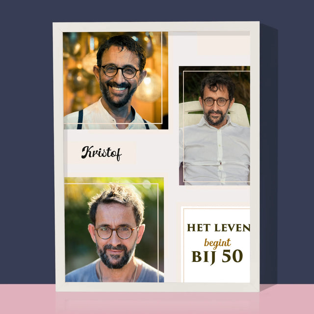 Fotocollage: Het Leven Begint Bij 50 - Afdruk Met Frame 30X40 (Verticaal)