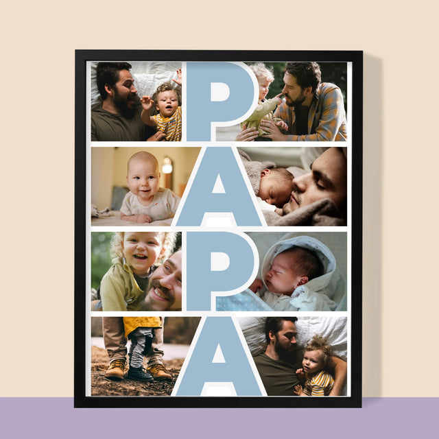 Fotocollage: Tekst Papa - Afdruk Met Frame 30X40 (Verticaal)