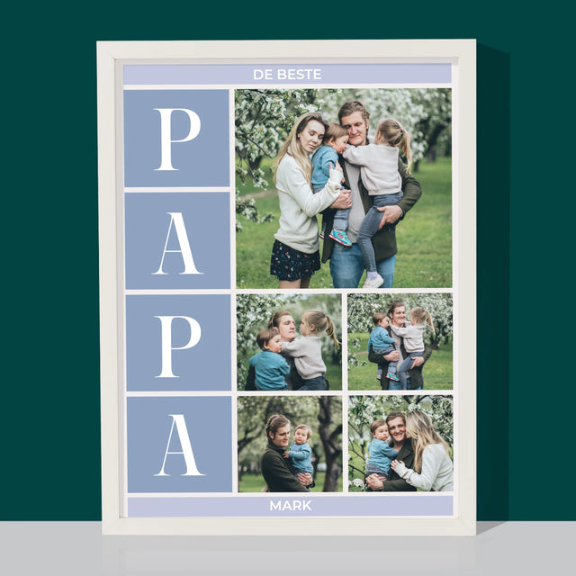 Fotocollage: Collage, De Beste Papa - Afdruk Met Frame 30X40 (Verticaal)