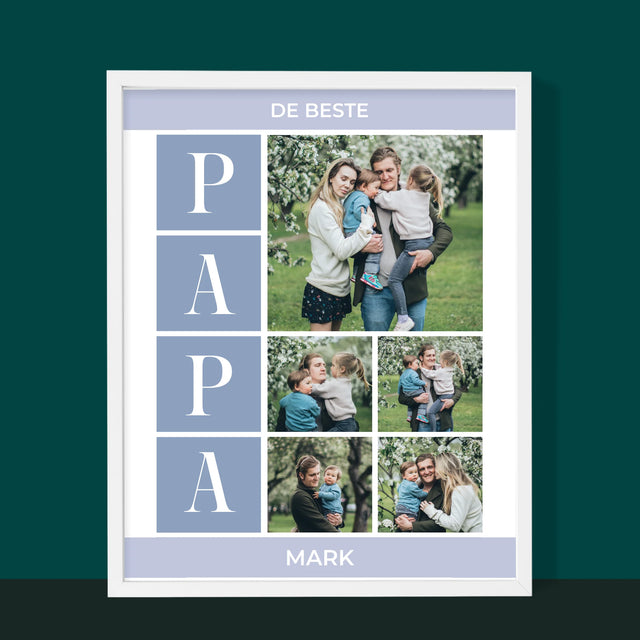 Fotocollage: Collage, De Beste Papa - Afdruk Met Frame 30X40 (Verticaal)
