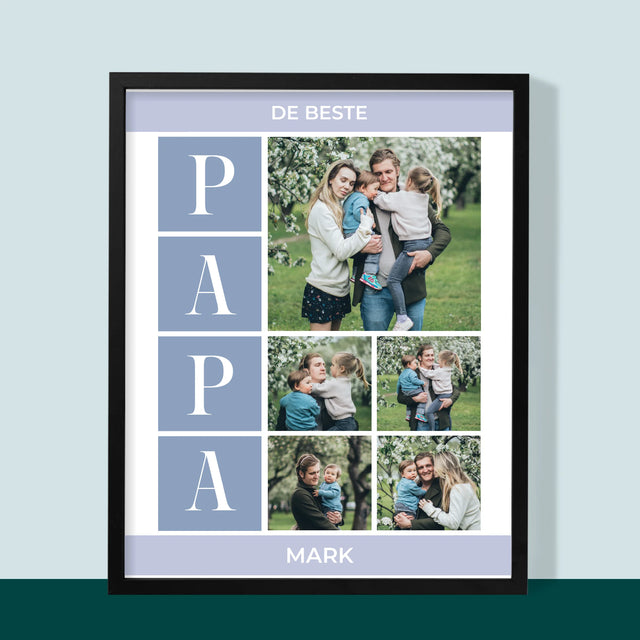 Fotocollage: Collage, De Beste Papa - Afdruk Met Frame 30X40 (Verticaal)