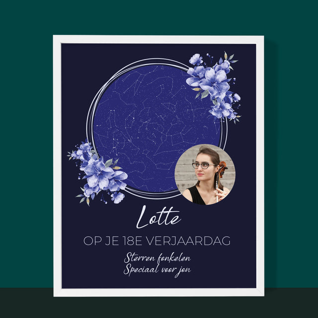 Starrenkaart: Sterrenkaart: Sterren Fonkelen Op Jouw Verjaardag - Afdruk Met Frame 30X40 (Verticaal)
