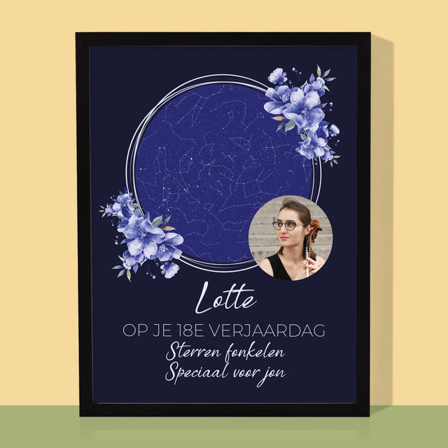 Starrenkaart: Sterrenkaart: Sterren Fonkelen Op Jouw Verjaardag - Afdruk Met Frame 30X40 (Verticaal)