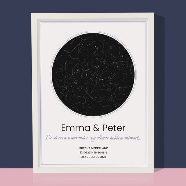Starrenkaart: Sterrenkaart Onder De Sterren - Afdruk Met Frame 30X40 (Verticaal)